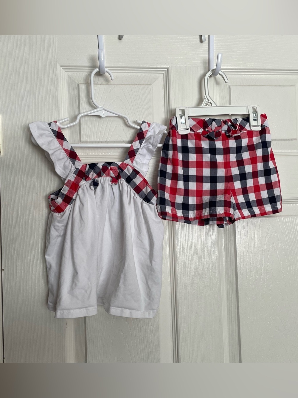 Tommy Bahama Girls 4T White Top and Shorts with Red and Navy Check Set